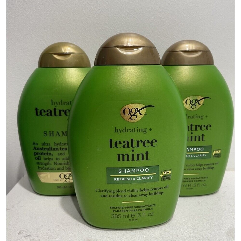 (3) New OGX Hydrating + Tea Tree Mint Shampoo 13floz Teatree Peppermint